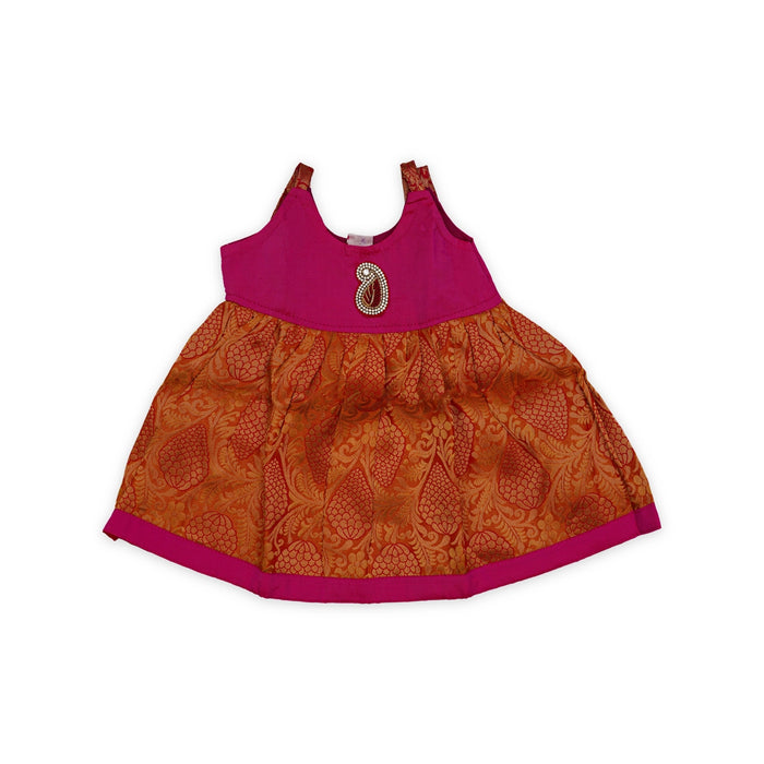 Sleeveless Frock Dress - Size New Born | Pure Silk Gown Dress/ Jari Design Readymade Dress For Baby Girls - Long Skirts / Ghagra / Pavadai