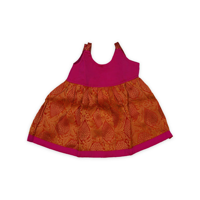 Sleeveless Frock Dress - Size New Born | Pure Silk Gown Dress/ Jari Design Readymade Dress For Baby Girls - Long Skirts / Ghagra / Pavadai