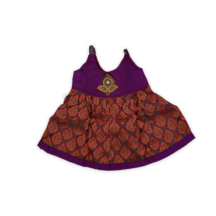 Sleeveless Frock Dress - Size New Born | Pure Silk Gown Dress/ Jari Design Readymade Dress For Baby Girls - Long Skirts / Ghagra / Pavadai