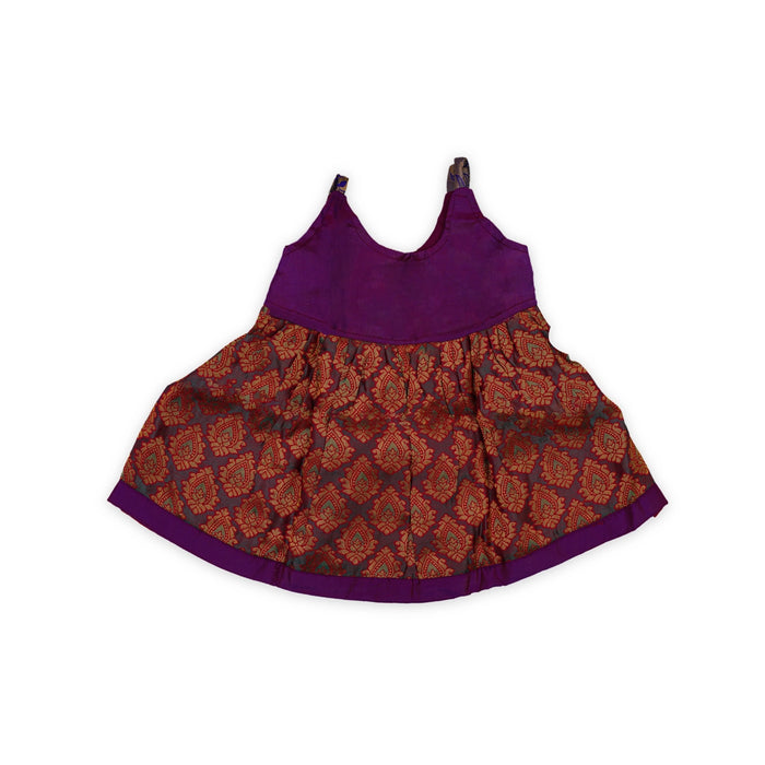 Sleeveless Frock Dress - Size New Born | Pure Silk Gown Dress/ Jari Design Readymade Dress For Baby Girls - Long Skirts / Ghagra / Pavadai