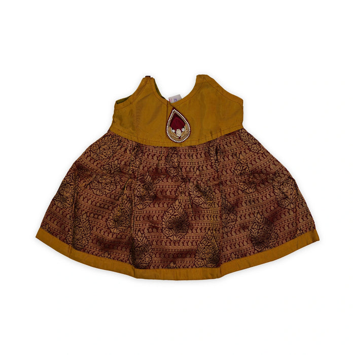 Sleeveless Frock Dress - Size New Born | Pure Silk Gown Dress/ Jari Design Readymade Dress For Baby Girls - Long Skirts / Ghagra / Pavadai