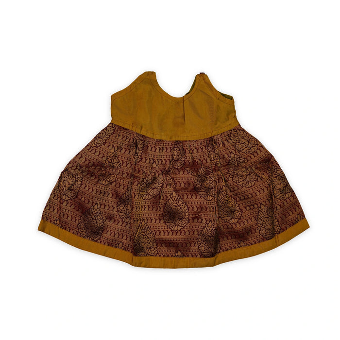 Sleeveless Frock Dress - Size New Born | Pure Silk Gown Dress/ Jari Design Readymade Dress For Baby Girls - Long Skirts / Ghagra / Pavadai