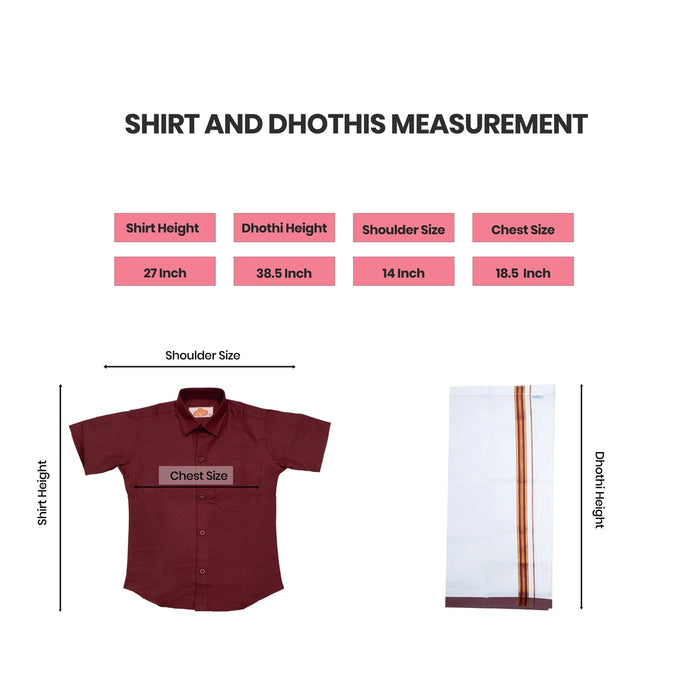 Veshti Shirt Pair | Size 13-14/ Tamil Traditional Dress/ Velcro Vesti Shirt/ Dhoti Shirt For Boys Festival Wear - Veshti & Dhoti