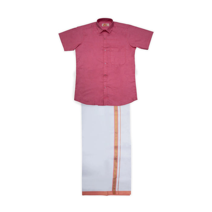 Veshti Shirt Pair | Size 13-14/ Tamil Traditional Dress/ Velcro Vesti Shirt/ Dhoti Shirt For Boys Festival Wear - Veshti & Dhoti