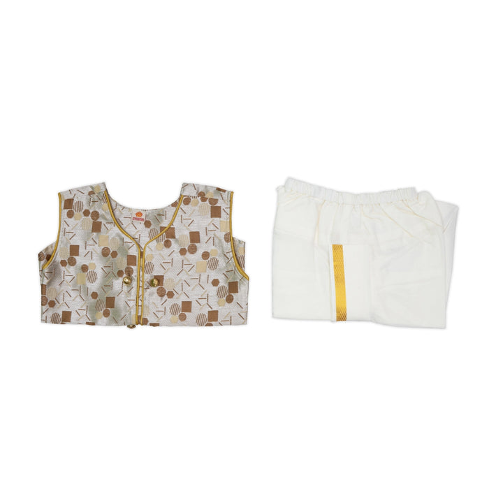 Readymade Panchakacham Dhoti Pair - Size 12 Months | Cotton Panchakajam/ Traditional Dress For Baby Rituals - Veshti & Dhoti