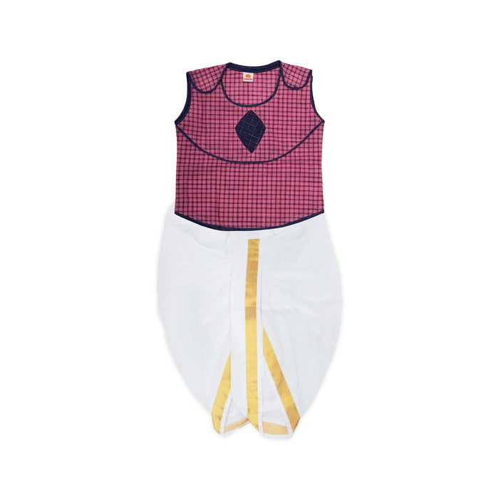 Readymade Panchakacham Dhoti Pair - Size 6 Months | Cotton Panchakajam/ Traditional Dress For Temple Functions - Veshti & Dhoti