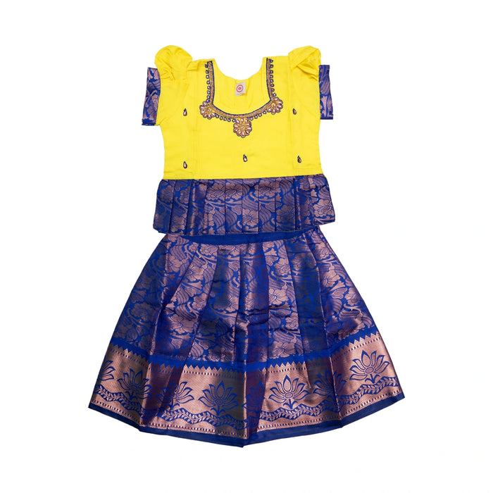 Pattu Pavadai Sattai Pair - Size 0 | Jacquard Skirt And Top/South Indian Dress/Traditional Dress For Baby Girls - Long Skirts / Ghagra / Pavadai