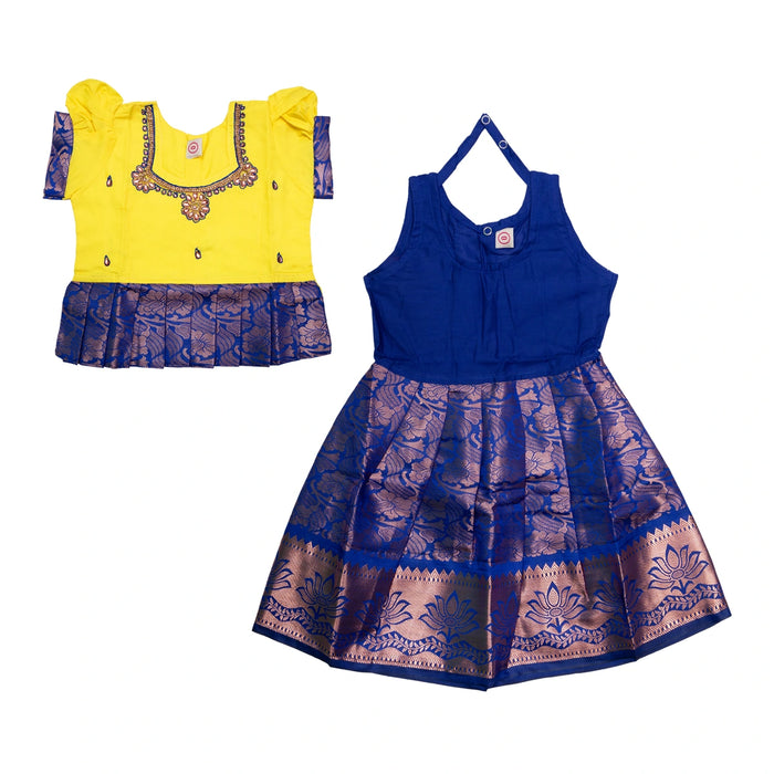 Pattu Pavadai Sattai Pair - Size 0 | Jacquard Skirt And Top/South Indian Dress/Traditional Dress For Baby Girls - Long Skirts / Ghagra / Pavadai