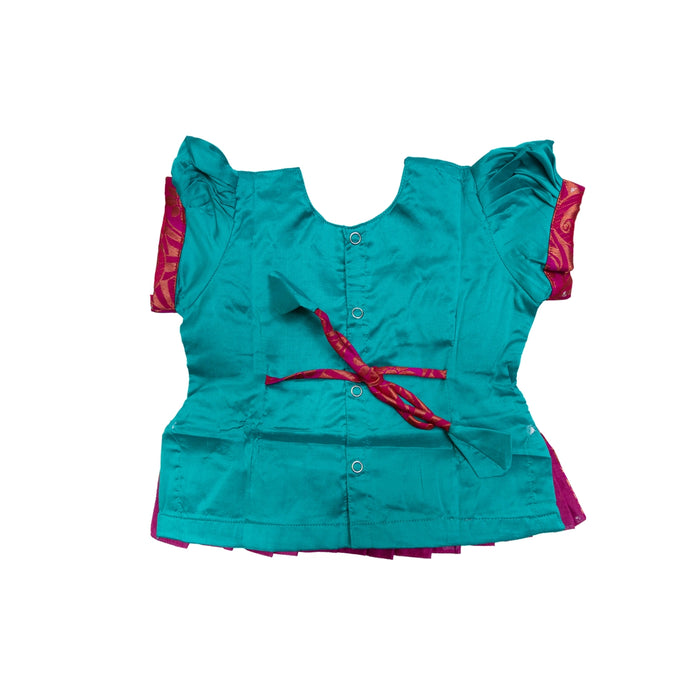 Pattu Pavadai Sattai Pair - Size 0 | Jacquard Skirt And Top/South Indian Dress/Traditional Dress For Baby Girls - Long Skirts / Ghagra / Pavadai