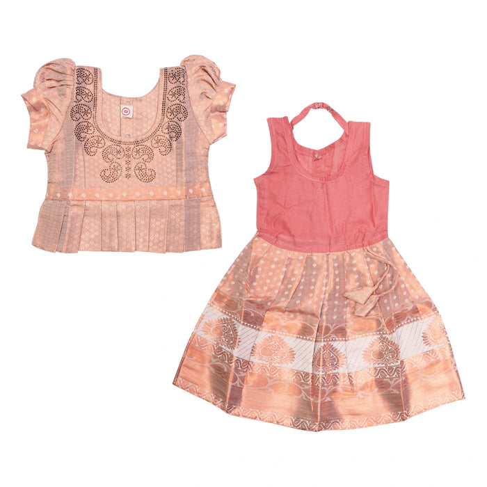 Pattu Pavadai Sattai Pair - Size 0 | Skirt And Top/South Indian Dress/Traditional Dress For Baby Girls - Long Skirts / Ghagra / Pavadai