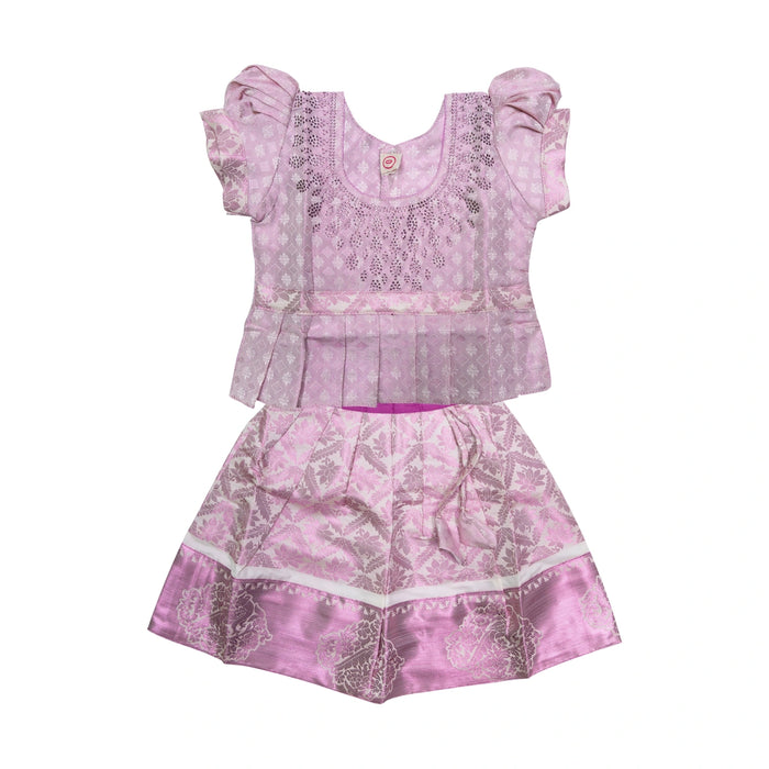 Pattu Pavadai Sattai Pair - Size 0 | Skirt And Top/South Indian Dress/Traditional Dress For Baby Girls - Long Skirts / Ghagra / Pavadai