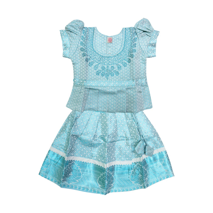 Pattu Pavadai Sattai Pair - Size 0 | Skirt And Top/South Indian Dress/Traditional Dress For Baby Girls - Long Skirts / Ghagra / Pavadai