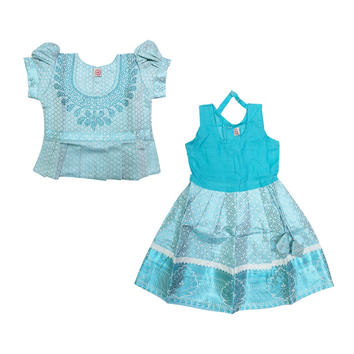 Pattu Pavadai Sattai Pair - Size 0 | Skirt And Top/South Indian Dress/Traditional Dress For Baby Girls - Long Skirts / Ghagra / Pavadai