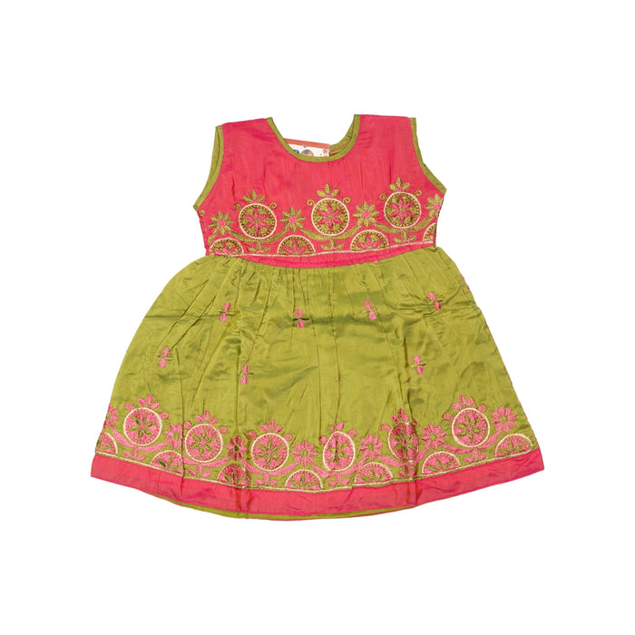 Frock Dress - Size 6 Month | Embroidery Gown Dress/ Ethnic Wear/ Readymade Dress For Baby Girls Festive Outfit - Long Skirts / Ghagra / Pavadai