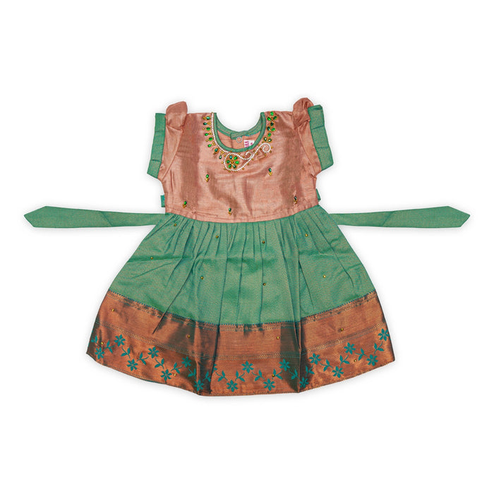 Pattu Frock Dress - Size 6 Month | Jacquard Gown Dress/Ethnic Wear/Readymade Dress For Baby Girls Festival Look - Long Skirts / Ghagra / Pavadai