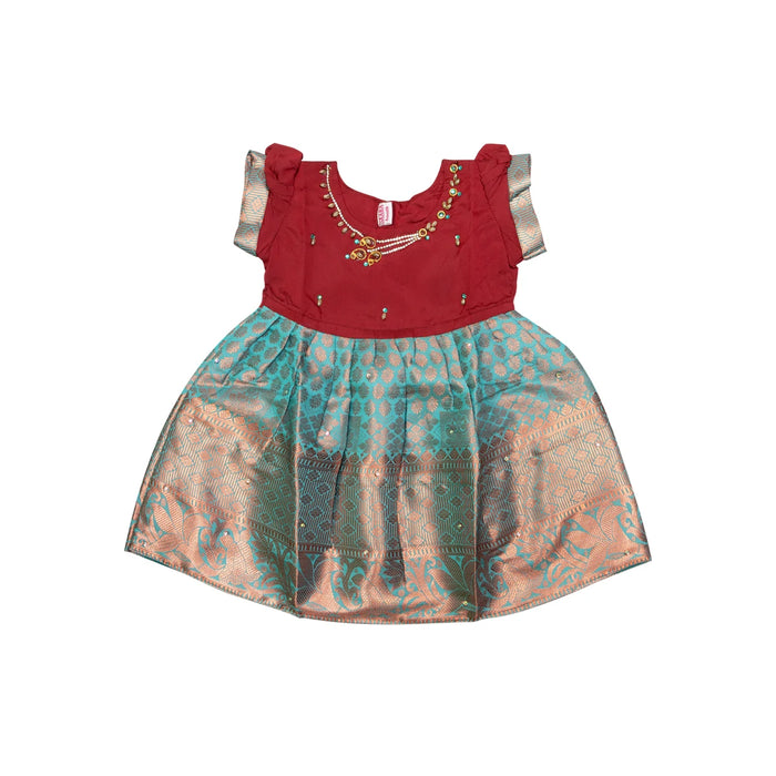 Pattu Frock Dress - Size 6 Month | Varanasi Gown Dress/Ethnic Wear/Readymade Dress For Baby Girls Festival Look - Long Skirts / Ghagra / Pavadai