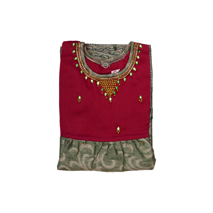 Pattu Frock Dress - Size 6 Month | Varanasi Gown Dress/Ethnic Wear/Readymade Dress For Baby Girls Festival Look - Long Skirts / Ghagra / Pavadai