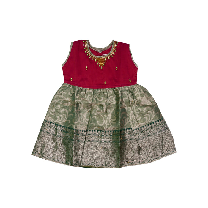 Pattu Frock Dress - Size 6 Month | Varanasi Gown Dress/Ethnic Wear/Readymade Dress For Baby Girls Festival Look - Long Skirts / Ghagra / Pavadai