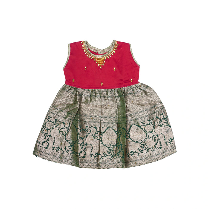 Pattu Frock Dress - Size 6 Month | Varanasi Gown Dress/Ethnic Wear/Readymade Dress For Baby Girls Festival Look - Long Skirts / Ghagra / Pavadai