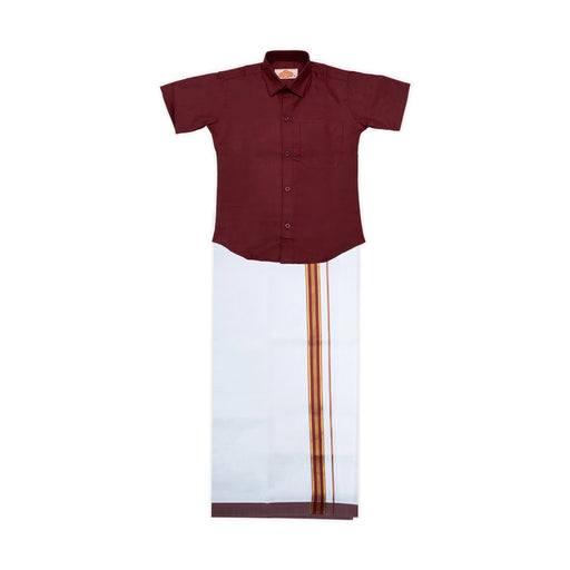 Veshti Shirt Pair | Size 5 - 6/ Tamil Traditional Dress/ Velcro Vesti Shirt/ Dhoti Shirt For Boys Festival Wear - Veshti & Dhoti
