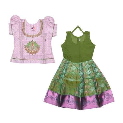 Pattu Pavadai Sattai Pair - Size 16-18 | Traditional Dress/ Skirt And Top/ South Indian Dress For Baby Girls - Long Skirts / Ghagra / Pavadai