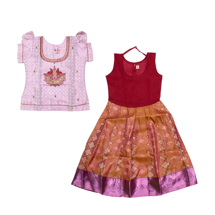Pattu Pavadai Sattai Pair | Size 22 - 24/ South Indian Dress/ Traditional Dress/ Skirt And Top For Baby Girls - Long Skirts / Ghagra / Pavadai