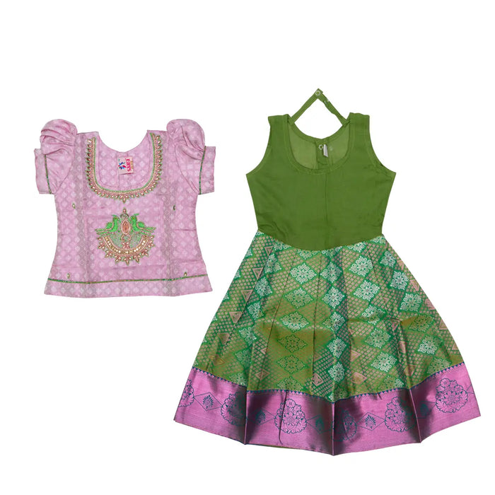 Pattu Pavadai Sattai Pair | South Indian Dress/ Traditional Dress/ Size 26 - 28/ Skirt And Top For Baby Girls - Long Skirts / Ghagra / Pavadai