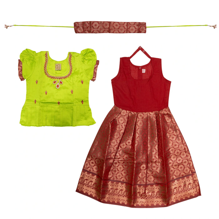 Pattu Pavadai Sattai Pair | Size 22 - 24/ South Indian Dress/ Traditional Dress/ Skirt And Top For Baby Girls - Long Skirts / Ghagra / Pavadai