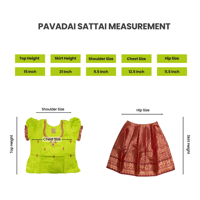 Pattu Pavadai Sattai Pair | Size 22 - 24/ South Indian Dress/ Traditional Dress/ Skirt And Top For Baby Girls - Long Skirts / Ghagra / Pavadai