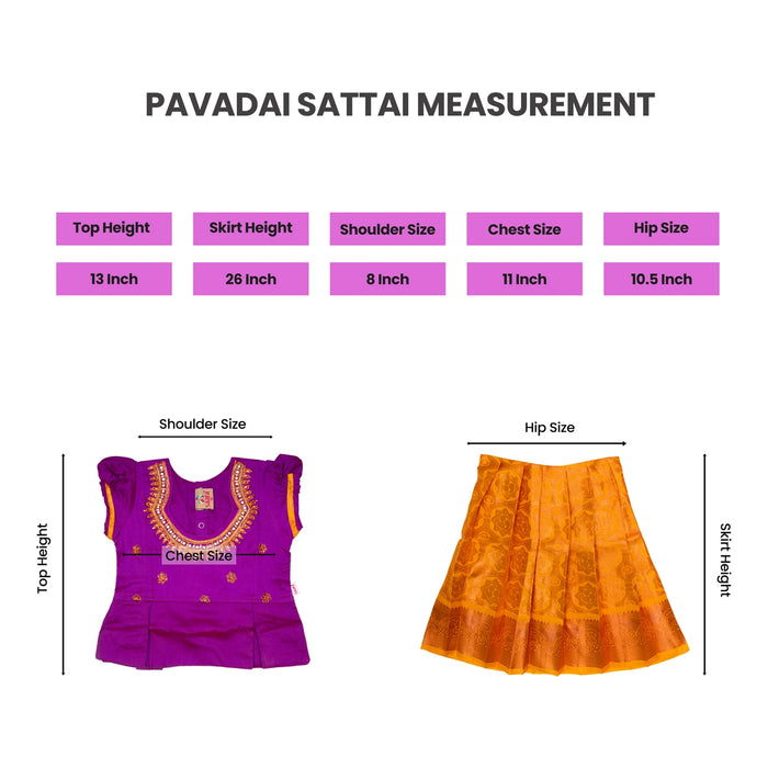 Pavadai Sattai Set - 26 x 10.5 Inches | South Indian Dress/ Skirt And Top/ Traditional Dress For Baby Girls/ Assorted