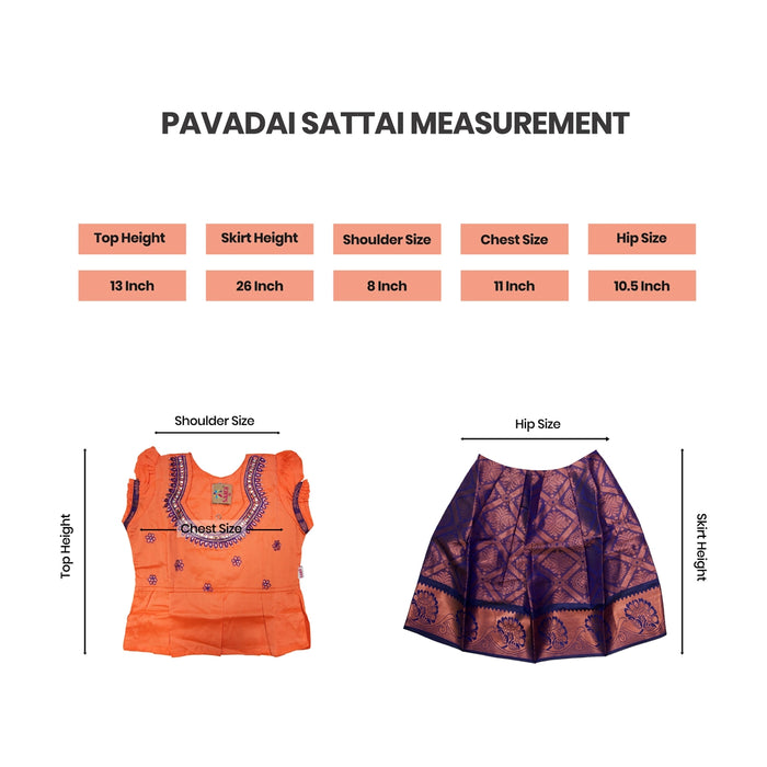 Pavadai Sattai Set - 26 x 10.5 Inches | South Indian Dress/ Skirt And Top/ Traditional Dress For Baby Girls/ Assorted