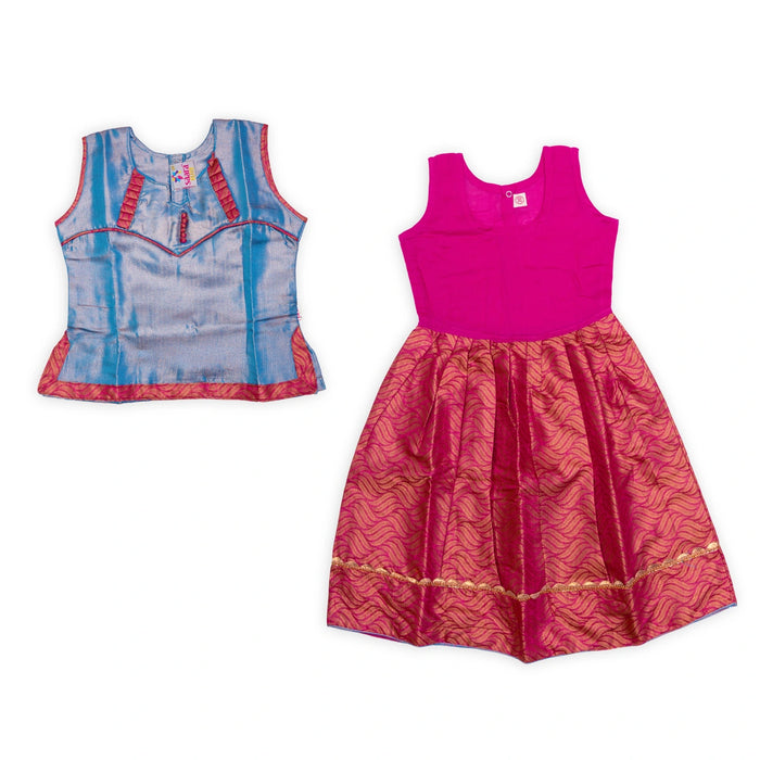 Pattu Pavadai Sattai Pair - Size 16-18 | Skirt And Top/ Traditional Dress/ South Indian Dress For Baby Girls - Long Skirts / Ghagra / Pavadai