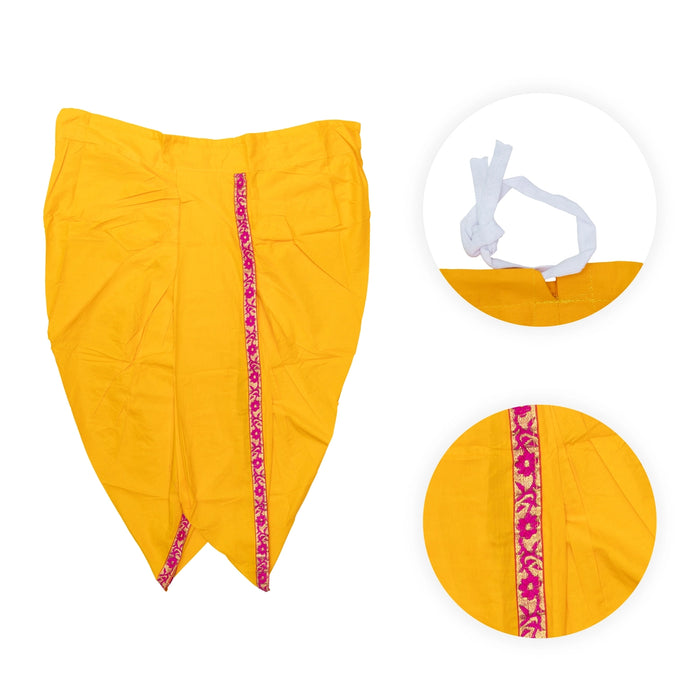 Readymade Panchakacham | Embroidery Border & Cotton Dhoti/ Mango Yellow Colour Panchakajam For Festive Occasions - Veshti & Dhoti