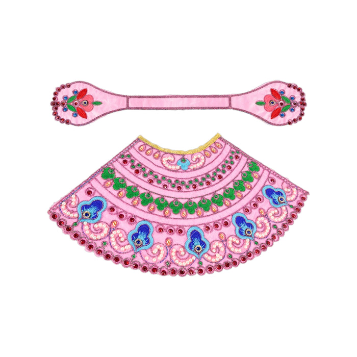 Devi Dress - 7 X 14 Inches | Mata Rani Poshak/ Lehenga Patka/ Embroidery Amman Pavadai For Deity Decoration - Devi Dress