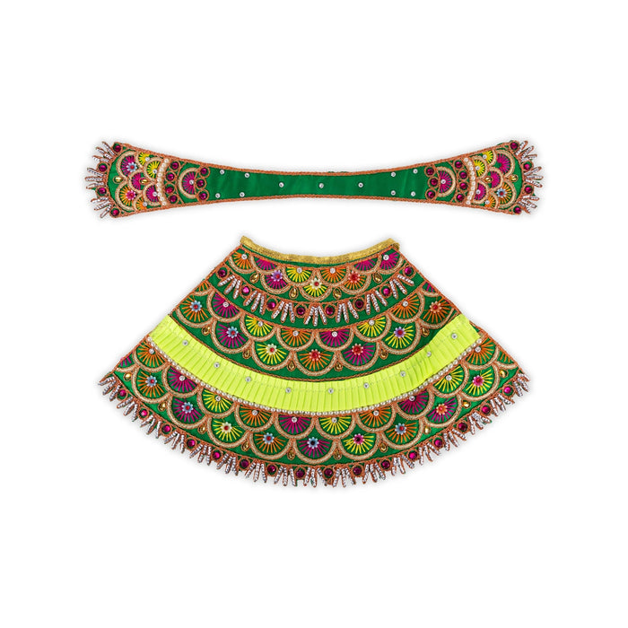 Devi Dress - 8 X 15 Inches | Mata Rani Poshak/ Lehenga Patka/ Embroidery Amman Pavadai For Deity Decoration - Devi Dress