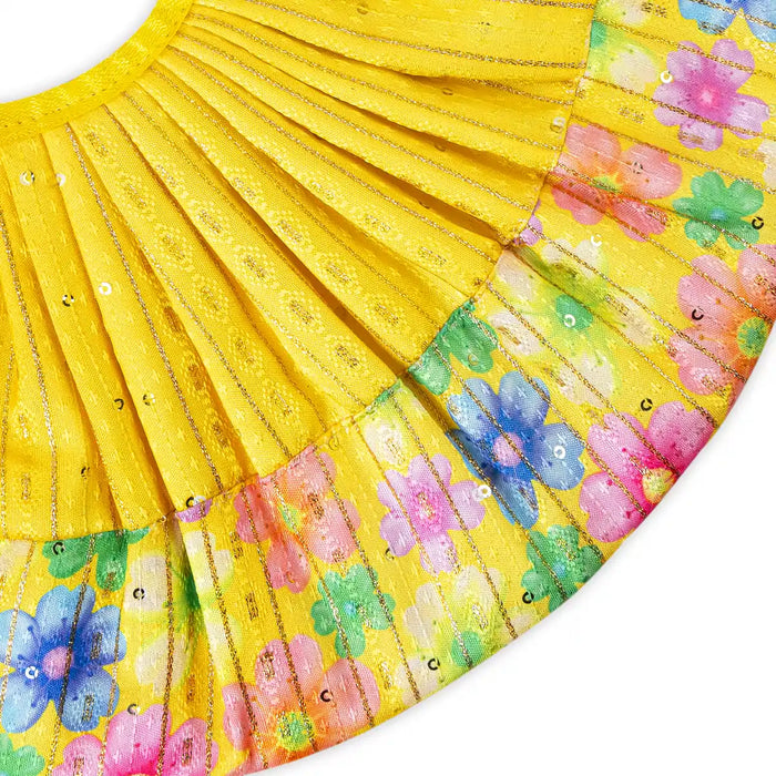 Devi Dress- 7 X 11 Inches | Mata Rani Poshak/ Lehenga Patka/ Flower Border Design Amman Pavadai For Deity Decor - Devi Dress