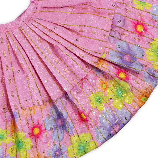 Devi Dress- 7 X 11 Inches | Mata Rani Poshak/ Lehenga Patka/ Flower Border Design Amman Pavadai For Deity Decor - Devi Dress