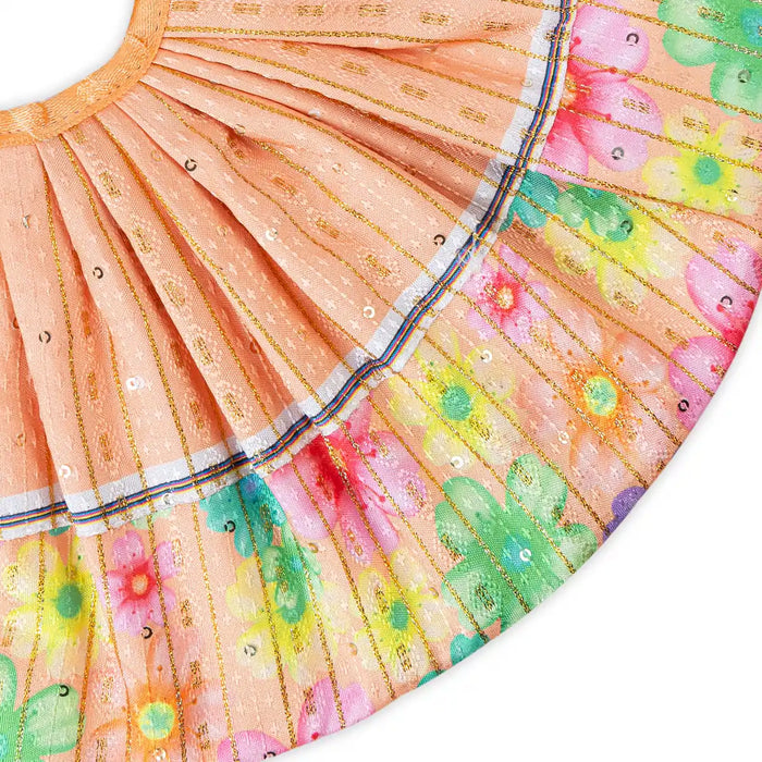 Devi Dress- 7 X 11 Inches | Mata Rani Poshak/ Lehenga Patka/ Flower Border Design Amman Pavadai For Deity Decor - Devi Dress