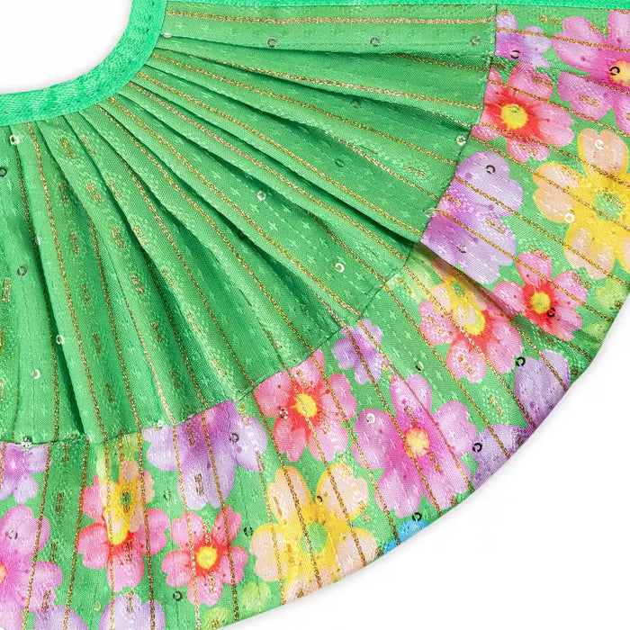 Devi Dress- 7 X 11 Inches | Mata Rani Poshak/ Lehenga Patka/ Flower Border Design Amman Pavadai For Deity Decor - Devi Dress