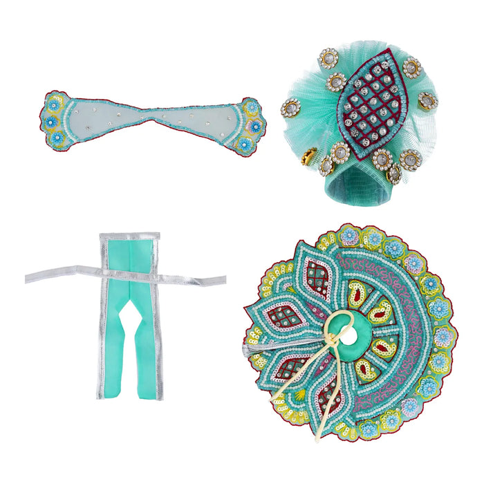 Krishna Dress – 6 Inches | Green Gol Poshak/ Kanha Ji Dress/ Stone-Design Laddu Gopal Clothes for Deity