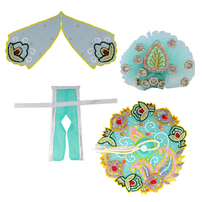 Krishna Dress – 5 Inches | Green Gol Poshak/ Kanha Ji Dress/ Stone-Design Laddu Gopal Clothes for Deity