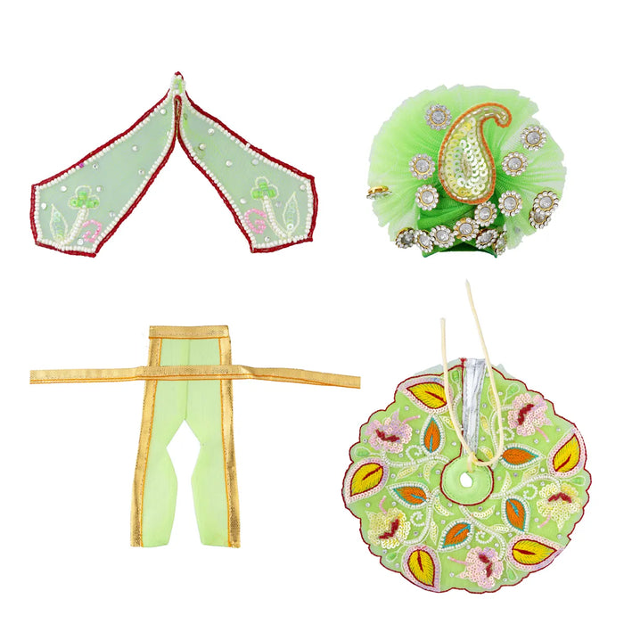 Krishna Dress Set – 6 Inches | Pista Colour Kanha Dress / Fancy Krishna Jari Dress / Laddu Gopal Clothes