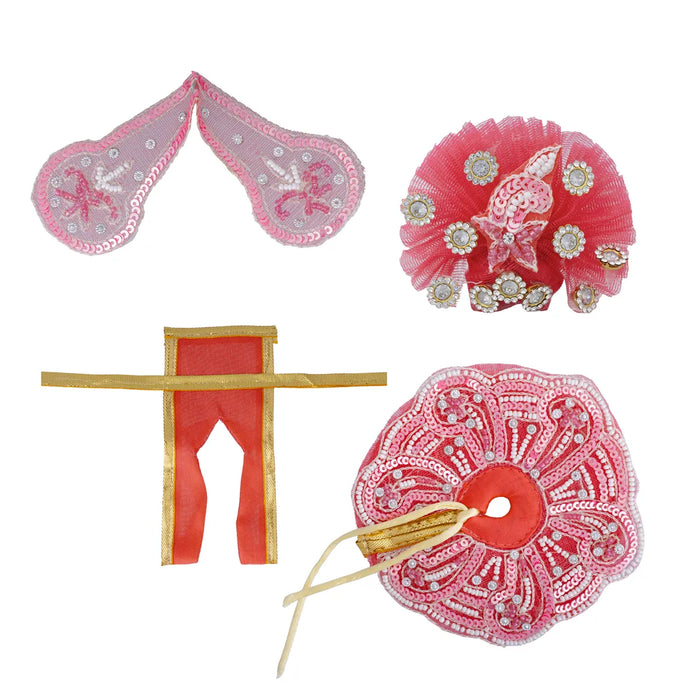 Krishna Dress Set – 4 Inches | Kanha Gajari Zari Dress / Fancy Krishna Outfit / Laddu Gopal Clothes For Deity