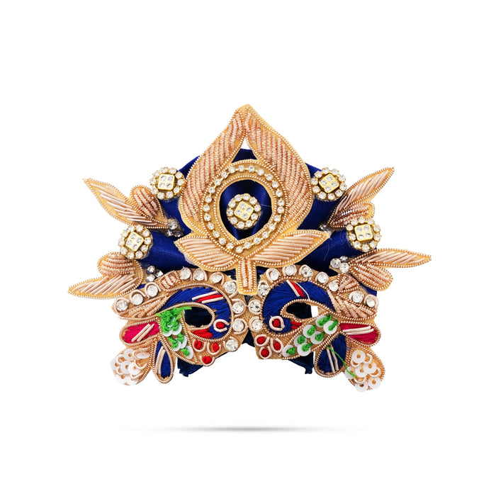 Zari And Stone Design Turban - 3 X 4.25 Inches | Decorative Kireedam/ Kiridam/ Crown For Deity Decor - Head & Face Accessories