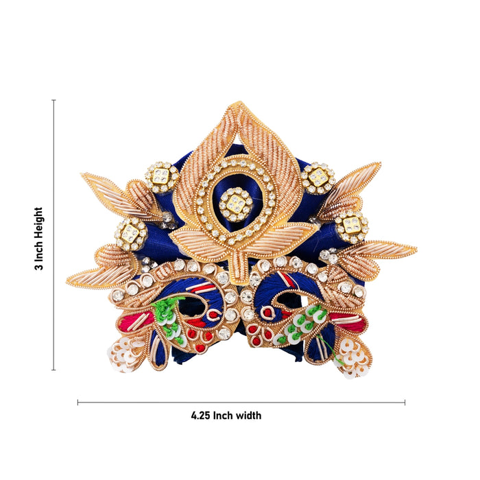 Zari And Stone Design Turban - 3 X 4.25 Inches | Decorative Kireedam/ Kiridam/ Crown For Deity Decor - Head & Face Accessories