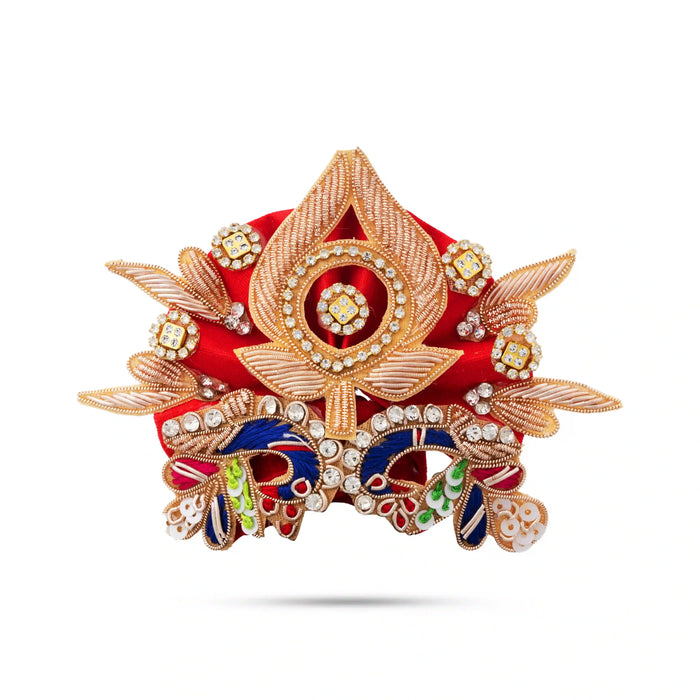 Zari And Stone Design Turban - 3 X 4.25 Inches | Decorative Kireedam/ Kiridam/ Crown For Deity Decor - Head & Face Accessories