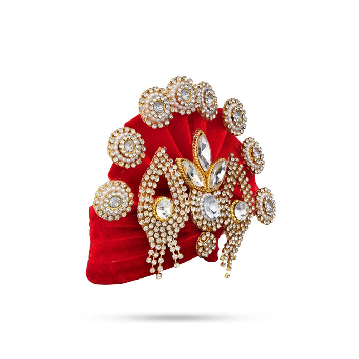 Stone Design Turban - 3.25 X 4 Inches | Decorative Kireedam/ Kiridam/ Crown For Deity Decor - Head & Face Accessories