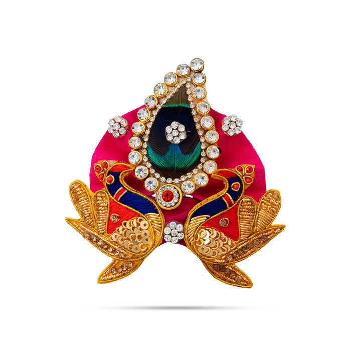 Jari & Stone Design Turban - 3.25 X 4 Inches | Decorative Kireedam/ Peacock Design Kiridam/ Crown For Deity - Head & Face Accessories