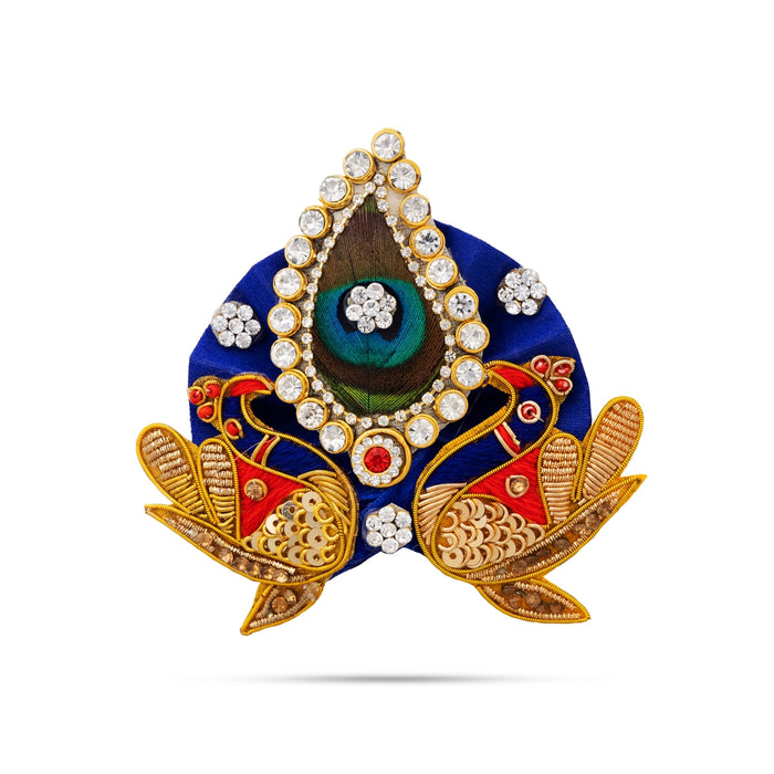 Jari & Stone Design Turban - 3.25 X 4 Inches | Decorative Kireedam/ Peacock Design Kiridam/ Crown For Deity - Head & Face Accessories