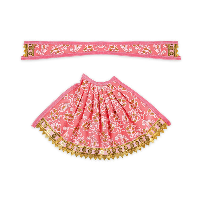 Devi Dress - 7.5 X 11.5 Inches | Mata Rani Poshak/ Lehenga Patka/ Glitter Design Amman Pavadai For Deity Decor - Devi Dress